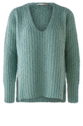 Oil Blue Chunky Knit V Neck Jumper