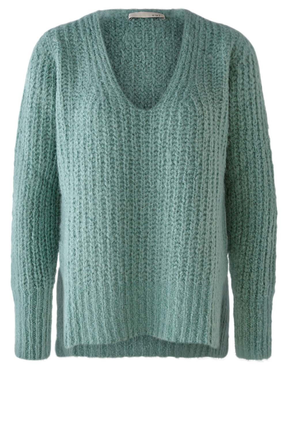 Oil Blue Chunky Knit V Neck Jumper