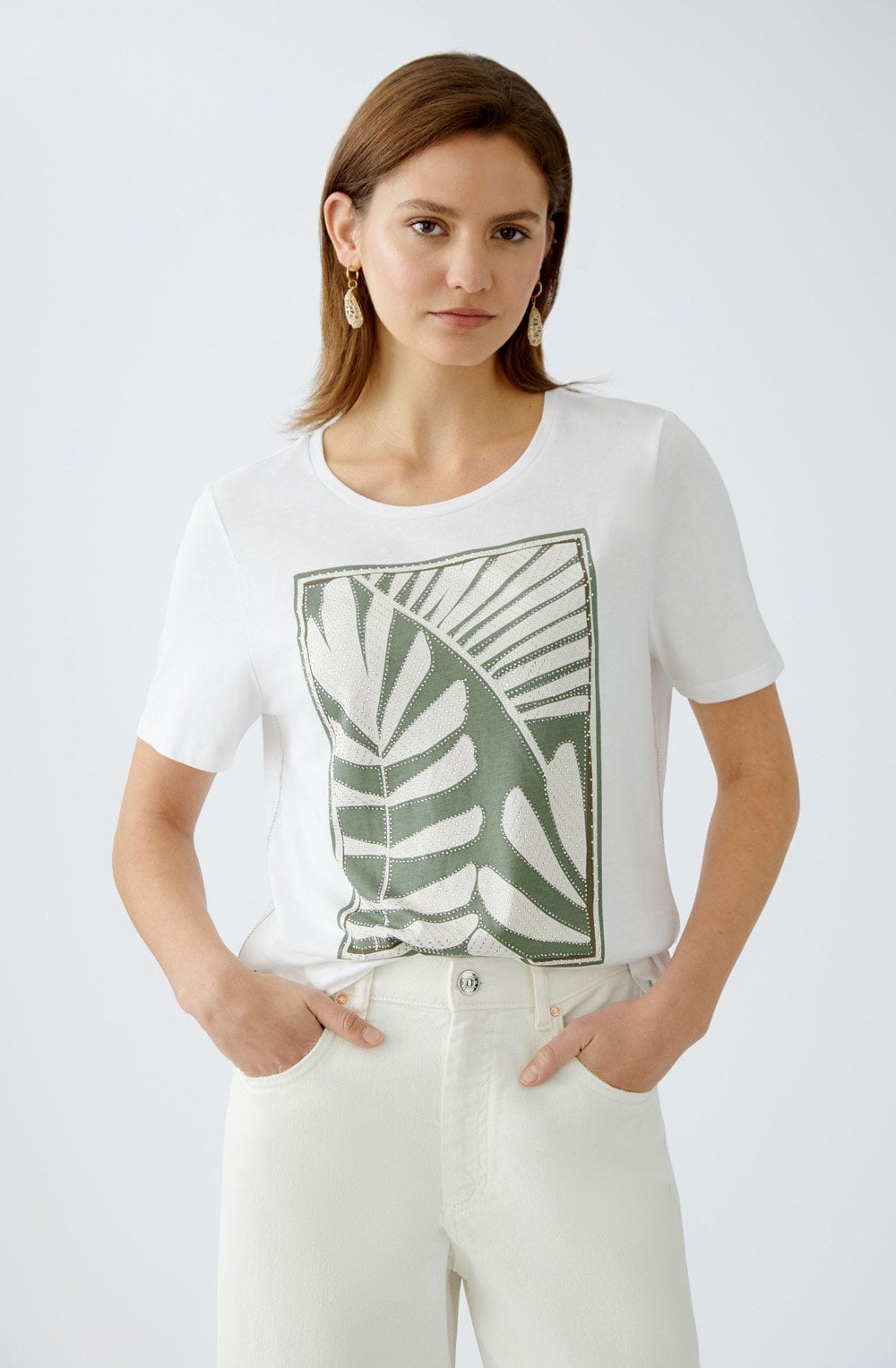 Optic White and Moss Palm Breeze Sparkle T Shirt