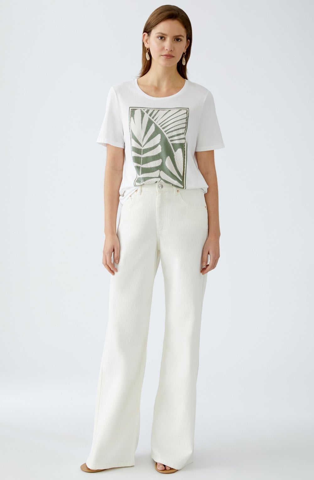 Optic White and Moss Palm Breeze Sparkle T Shirt