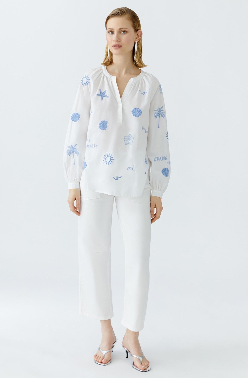 Optic White and Powder Blue Cotton Tunic