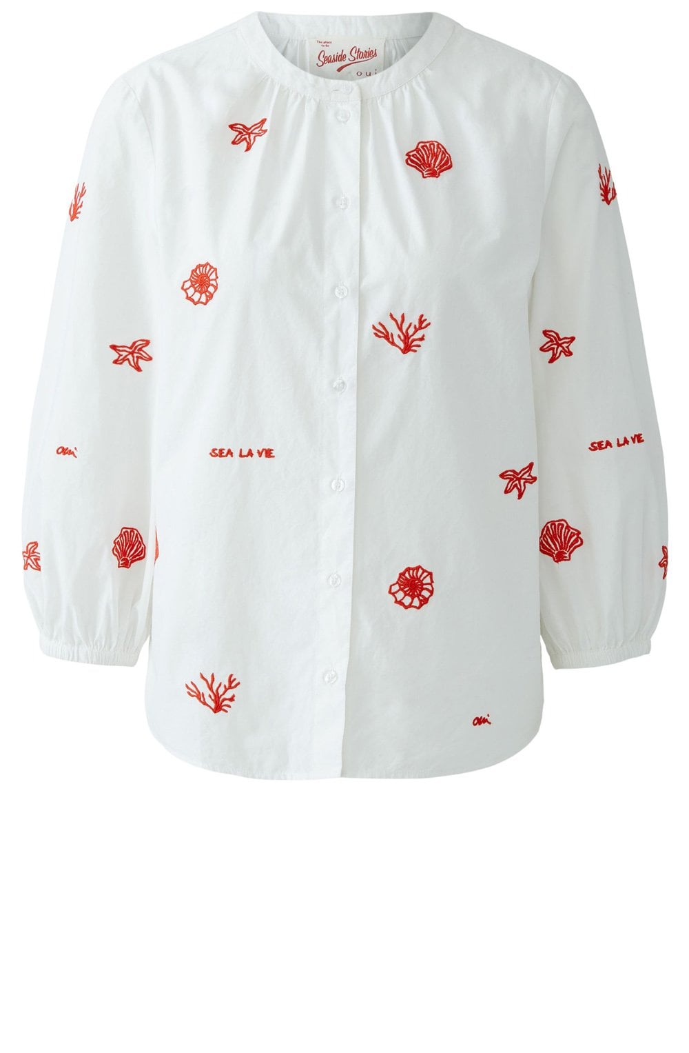 Optic White and Red Seaside Cotton Blouse
