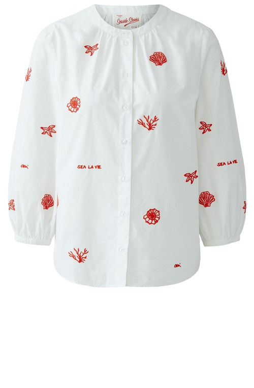 Optic White and Red Seaside Cotton Blouse