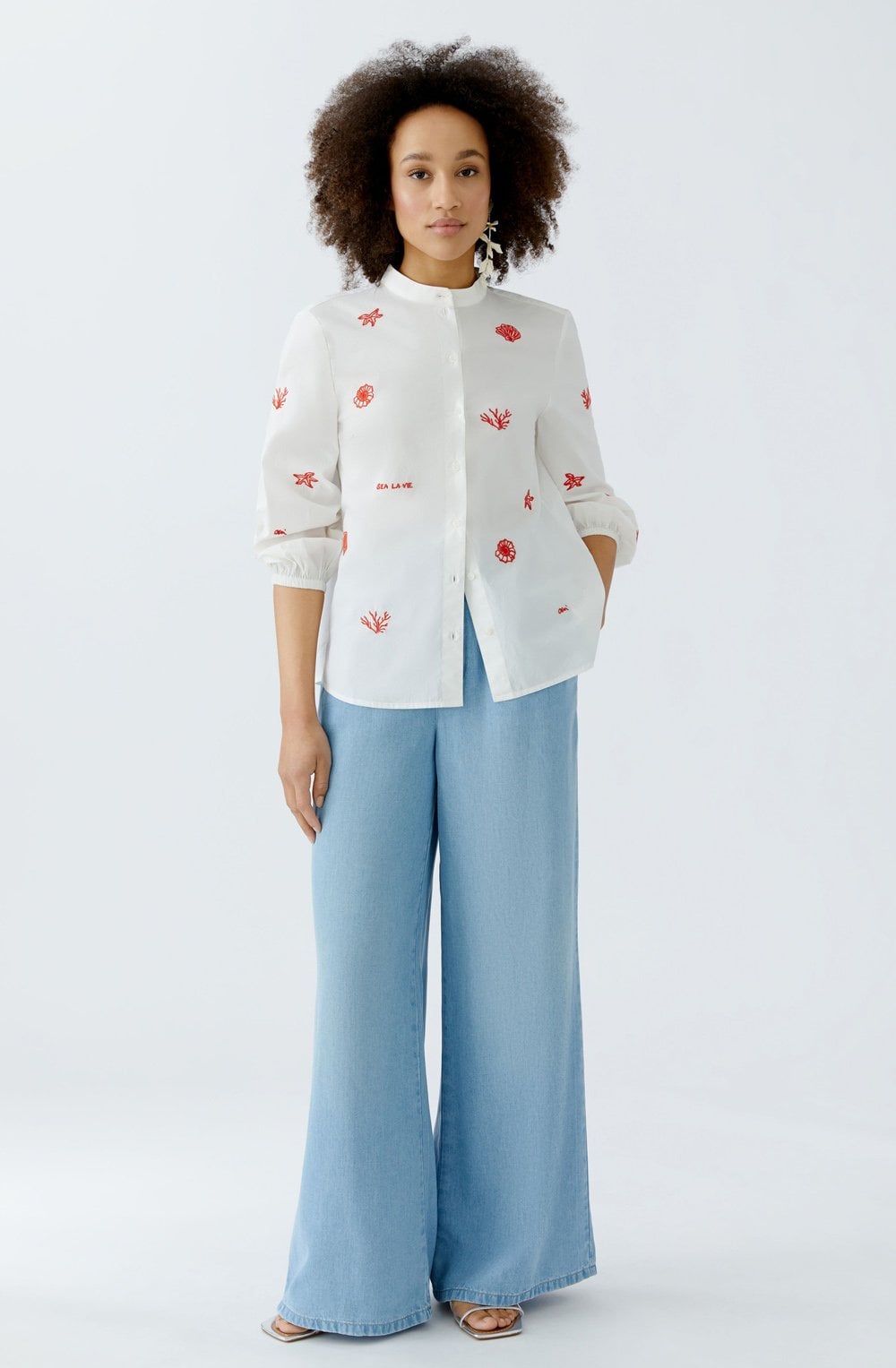 Optic White and Red Seaside Cotton Blouse