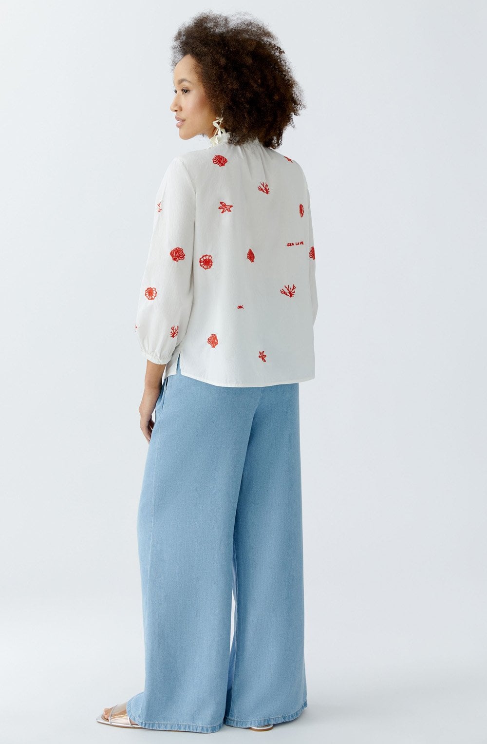 Optic White and Red Seaside Cotton Blouse
