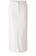 Optic White Denim Midi Skirt