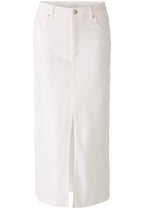 Optic White Denim Midi Skirt