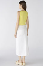 Optic White Denim Midi Skirt