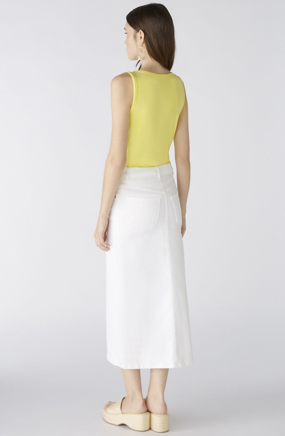 Optic White Denim Midi Skirt