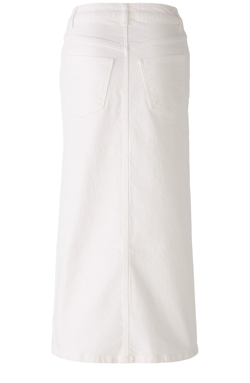 Optic White Denim Midi Skirt