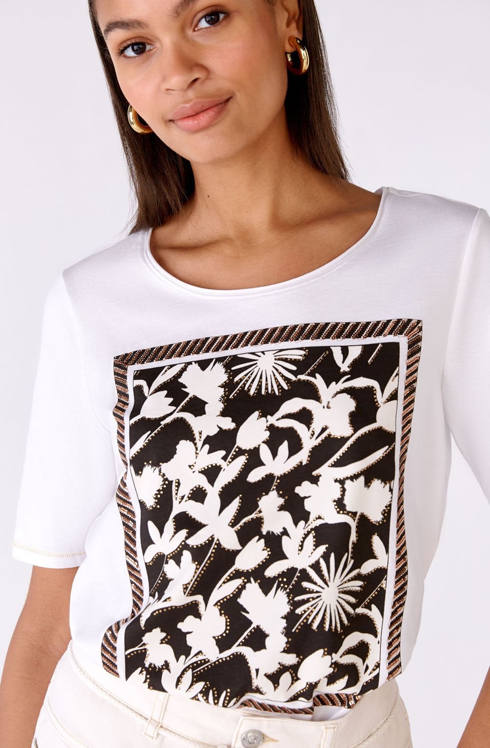 Optic White Floral and Diamante T Shirt