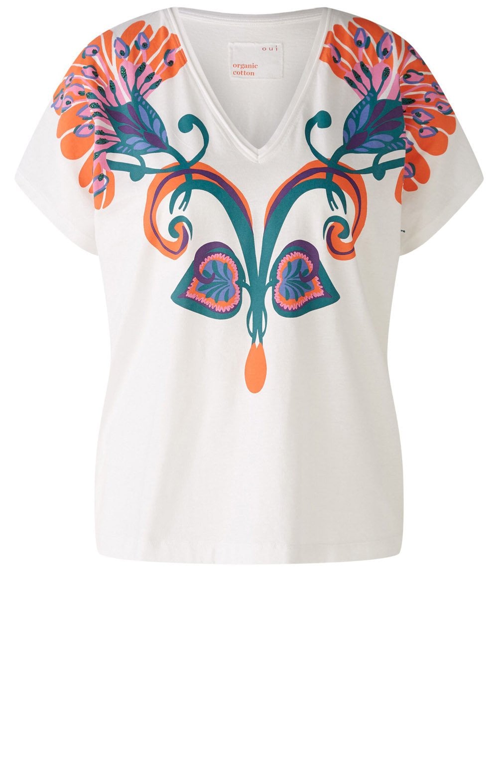 Optic White Floral Motif T Shirt