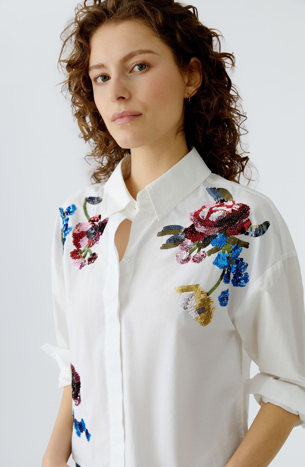 Optic White Floral Sequin Blouse