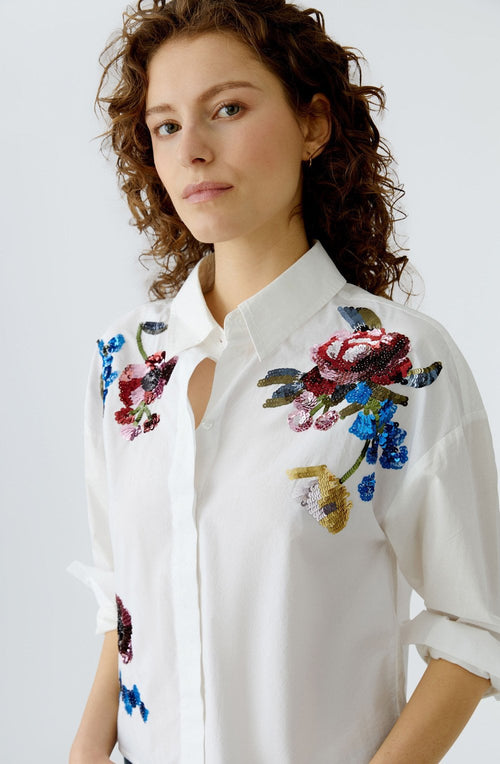 Optic White Floral Sequin Blouse