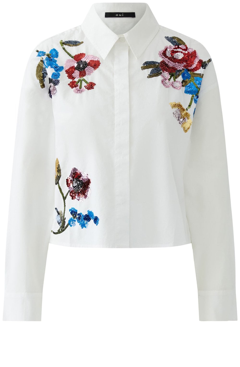 Optic White Floral Sequin Blouse
