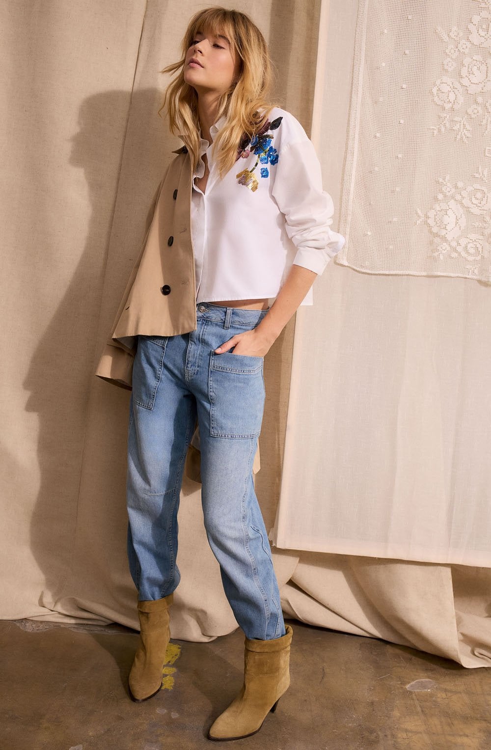 Optic White Floral Sequin Blouse