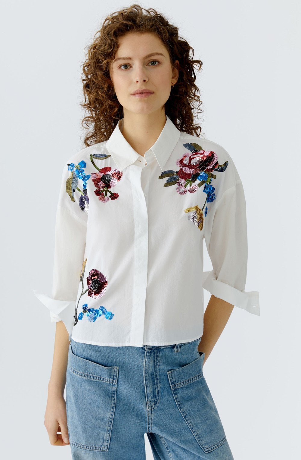 Optic White Floral Sequin Blouse