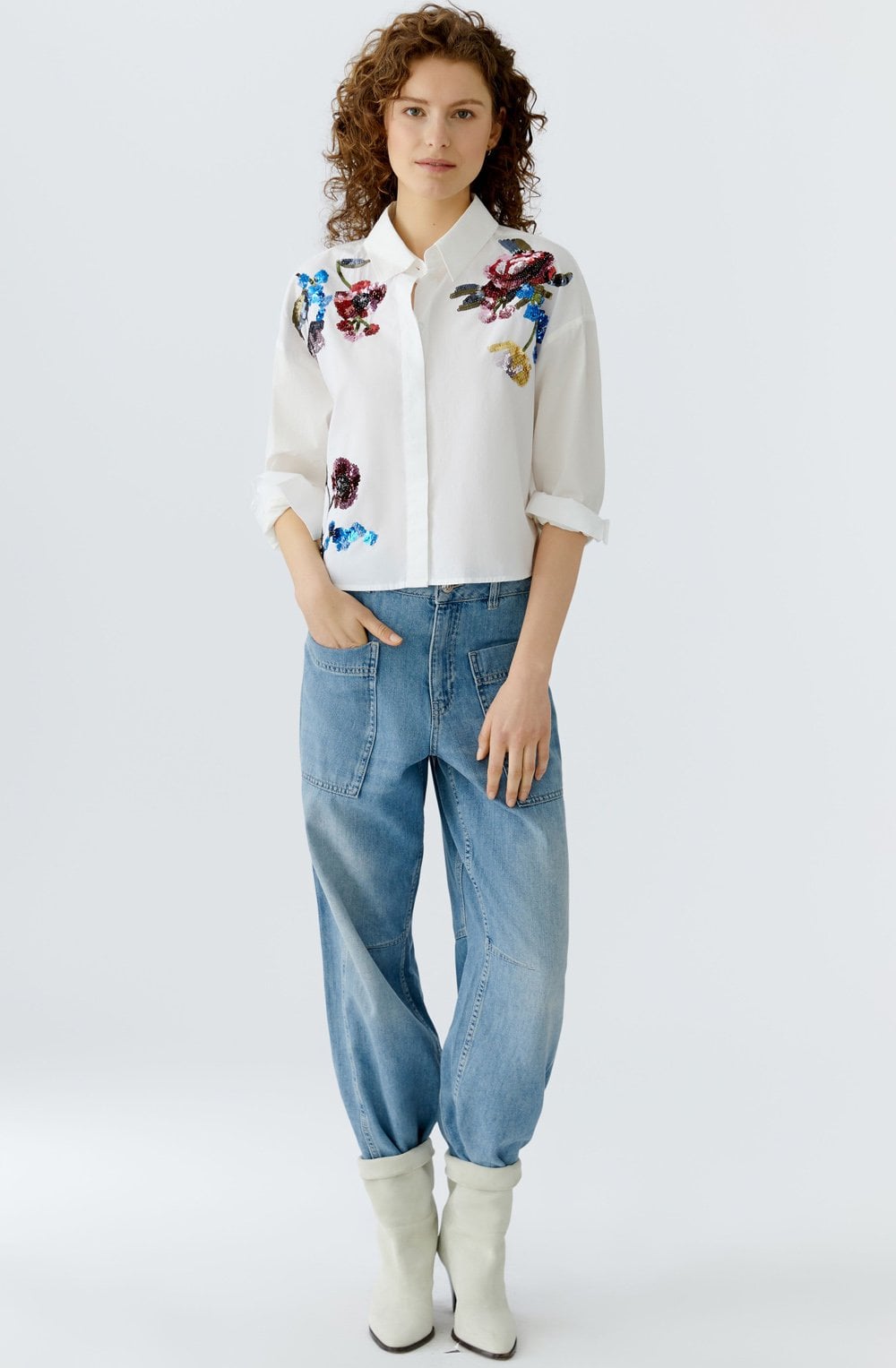 Optic White Floral Sequin Blouse