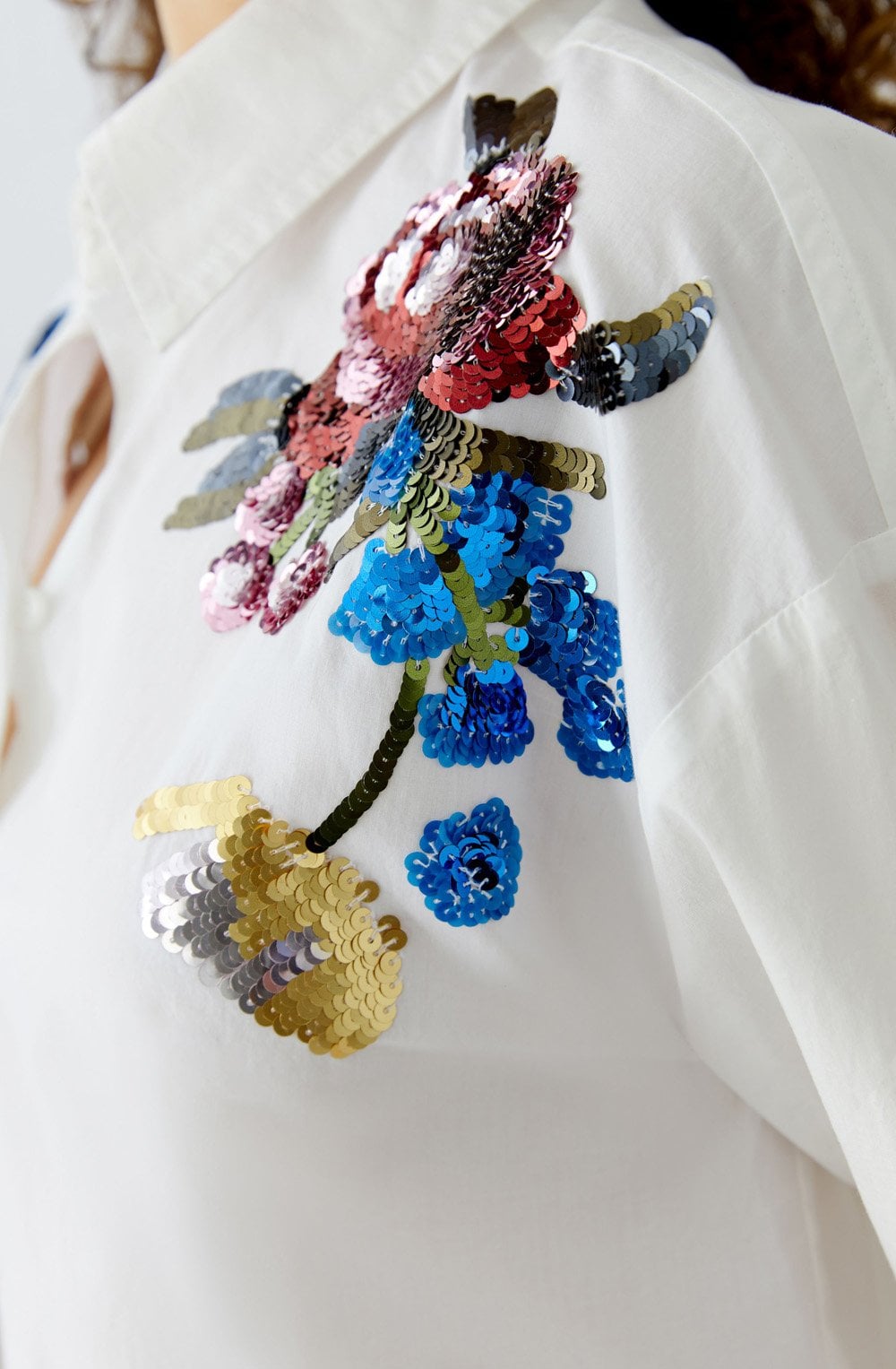 Optic White Floral Sequin Blouse