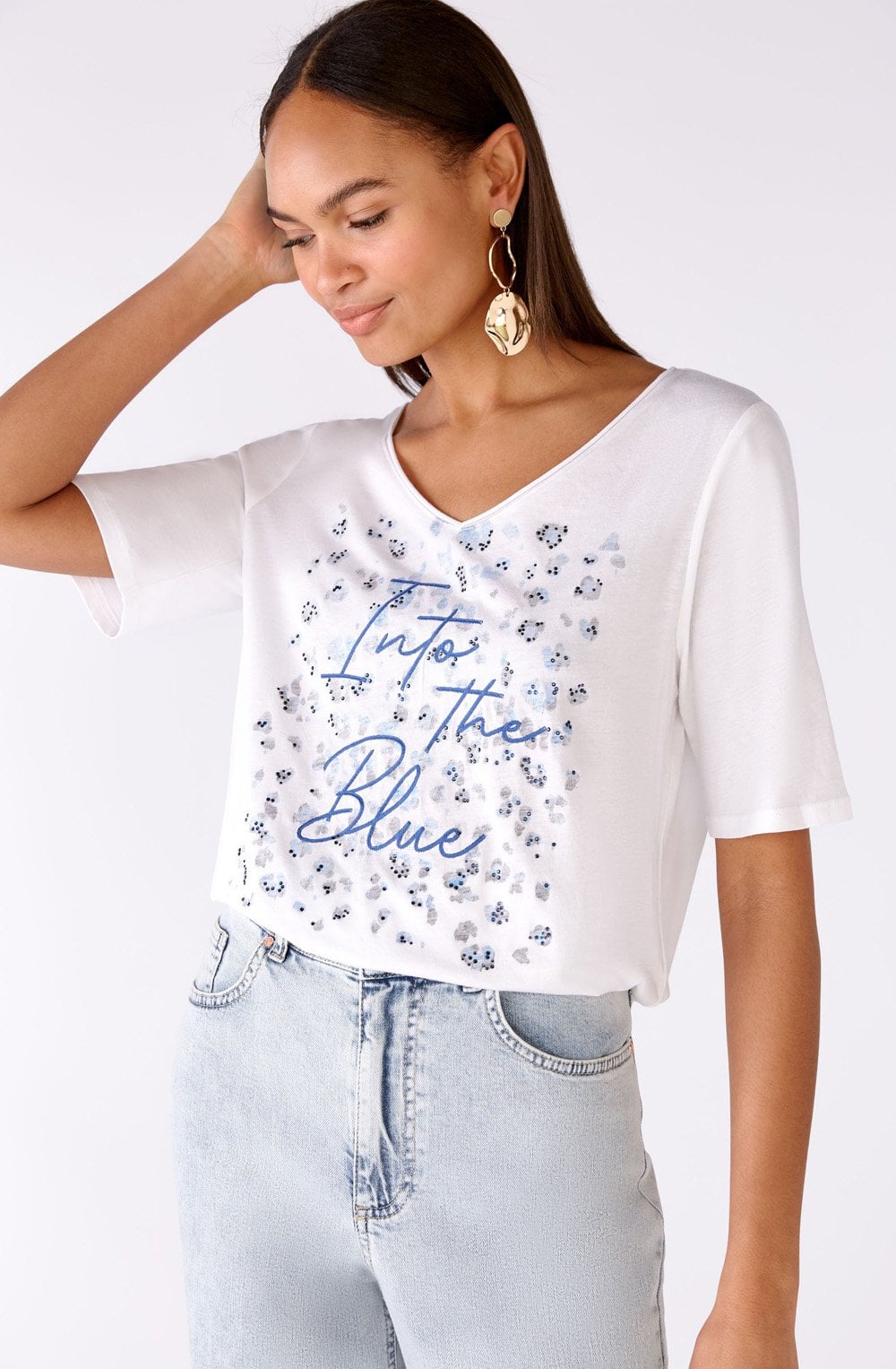 Optic White Into The Blue Diamante T Shirt