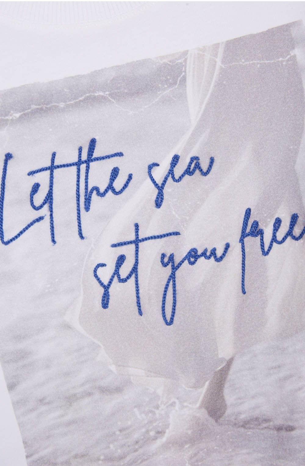 Optic White Let The Sea Set You Free Slogan T shirt