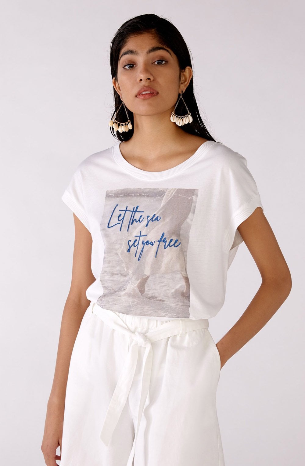 Optic White Let The Sea Set You Free Slogan T shirt