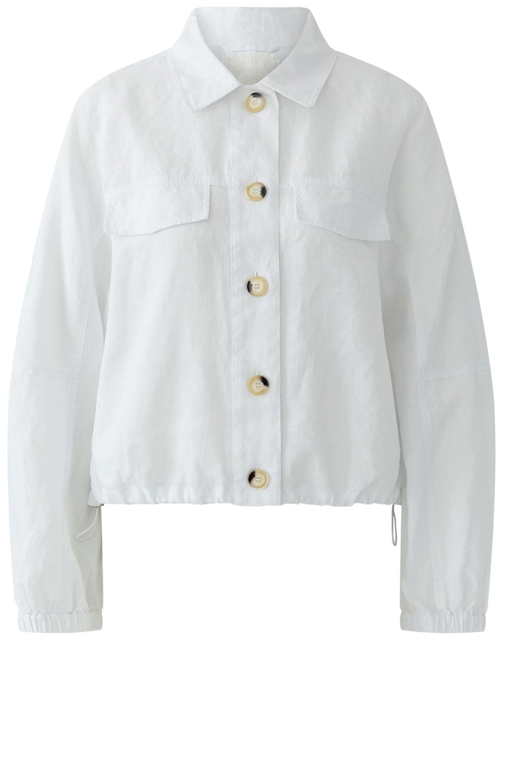 Optic White Linen Drawstring Hem Jacket