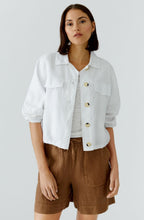 Optic White Linen Drawstring Hem Jacket