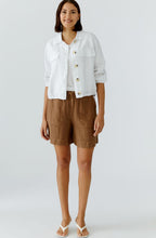 Optic White Linen Drawstring Hem Jacket