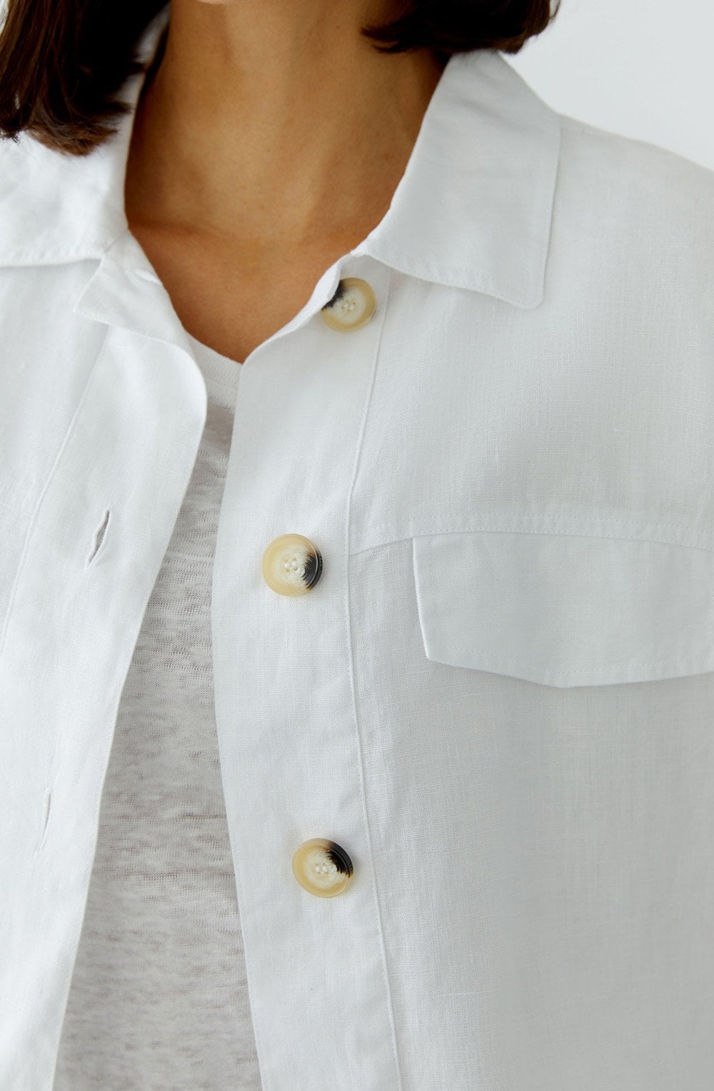 Optic White Linen Drawstring Hem Jacket