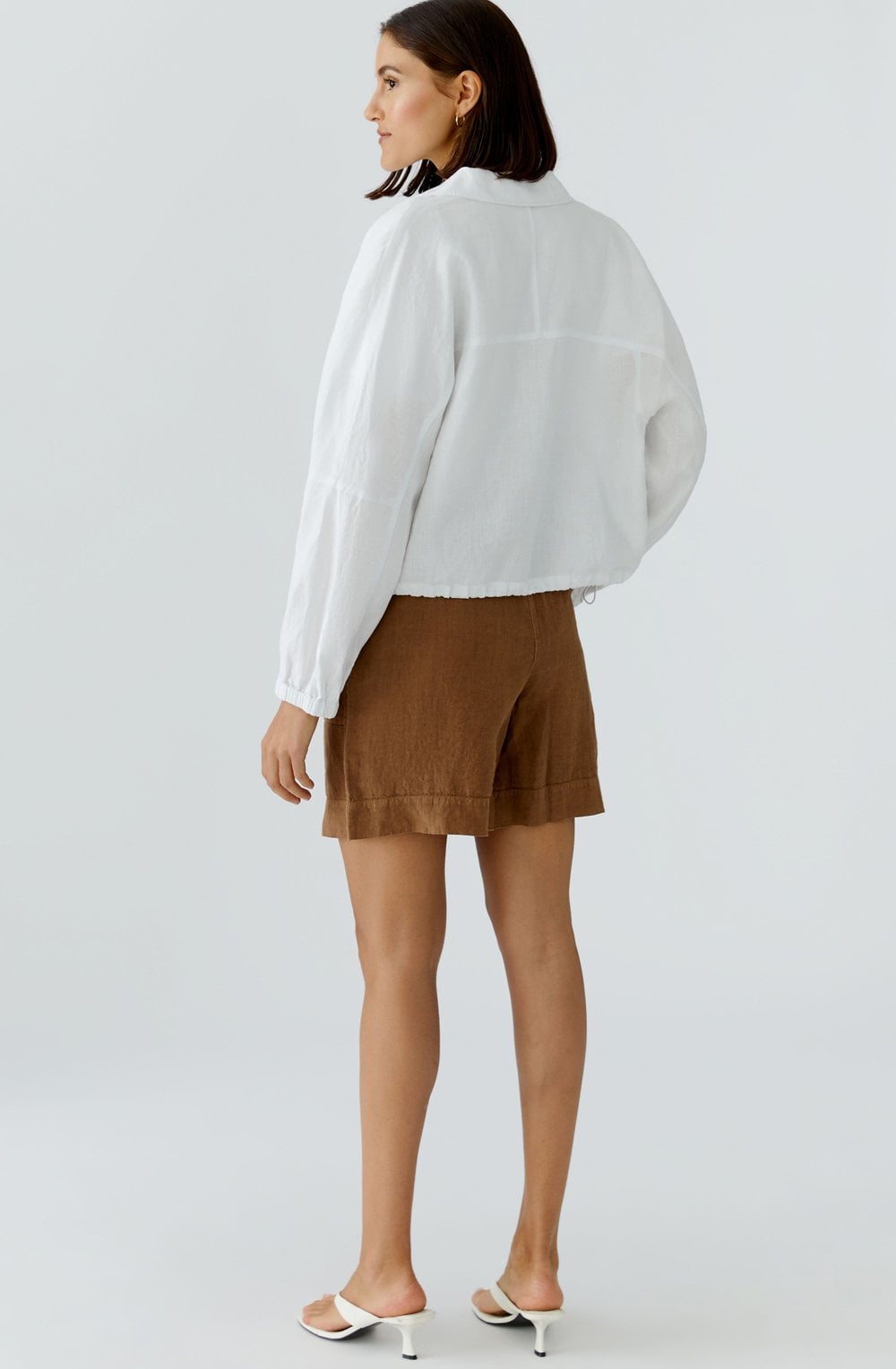 Optic White Linen Drawstring Hem Jacket