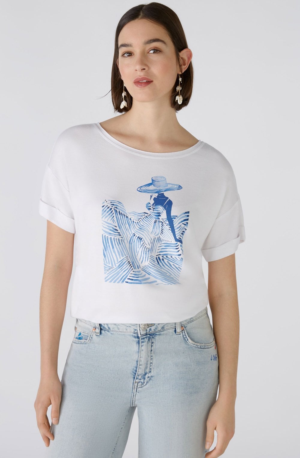 Optical White and Blue Sparkle T Shirt