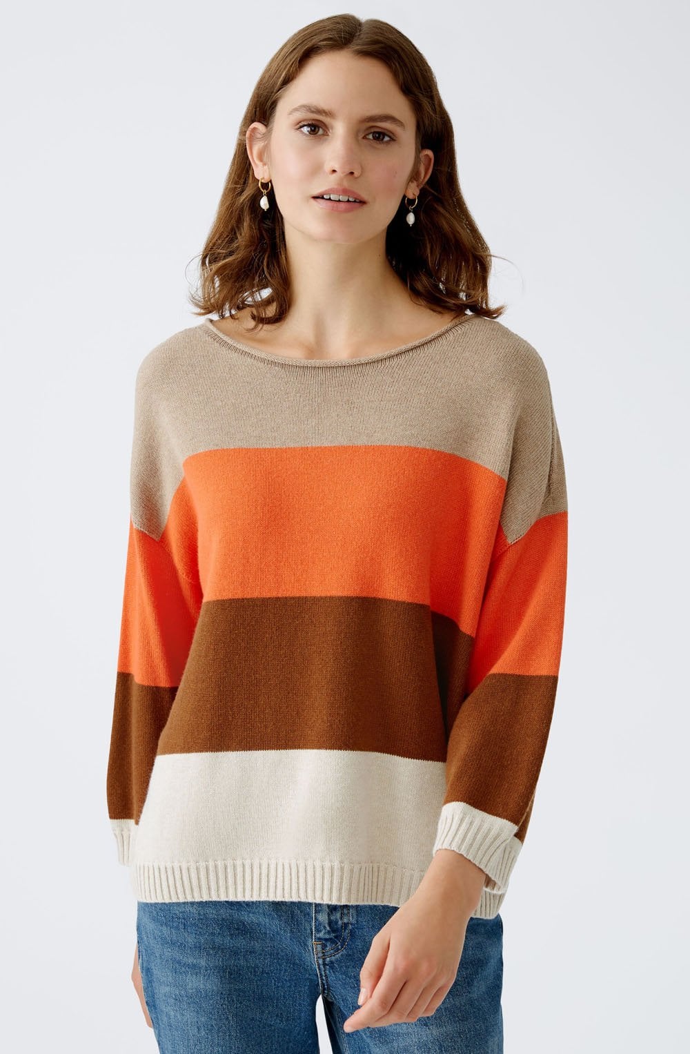 Orange and Stone Colour Block Jumper