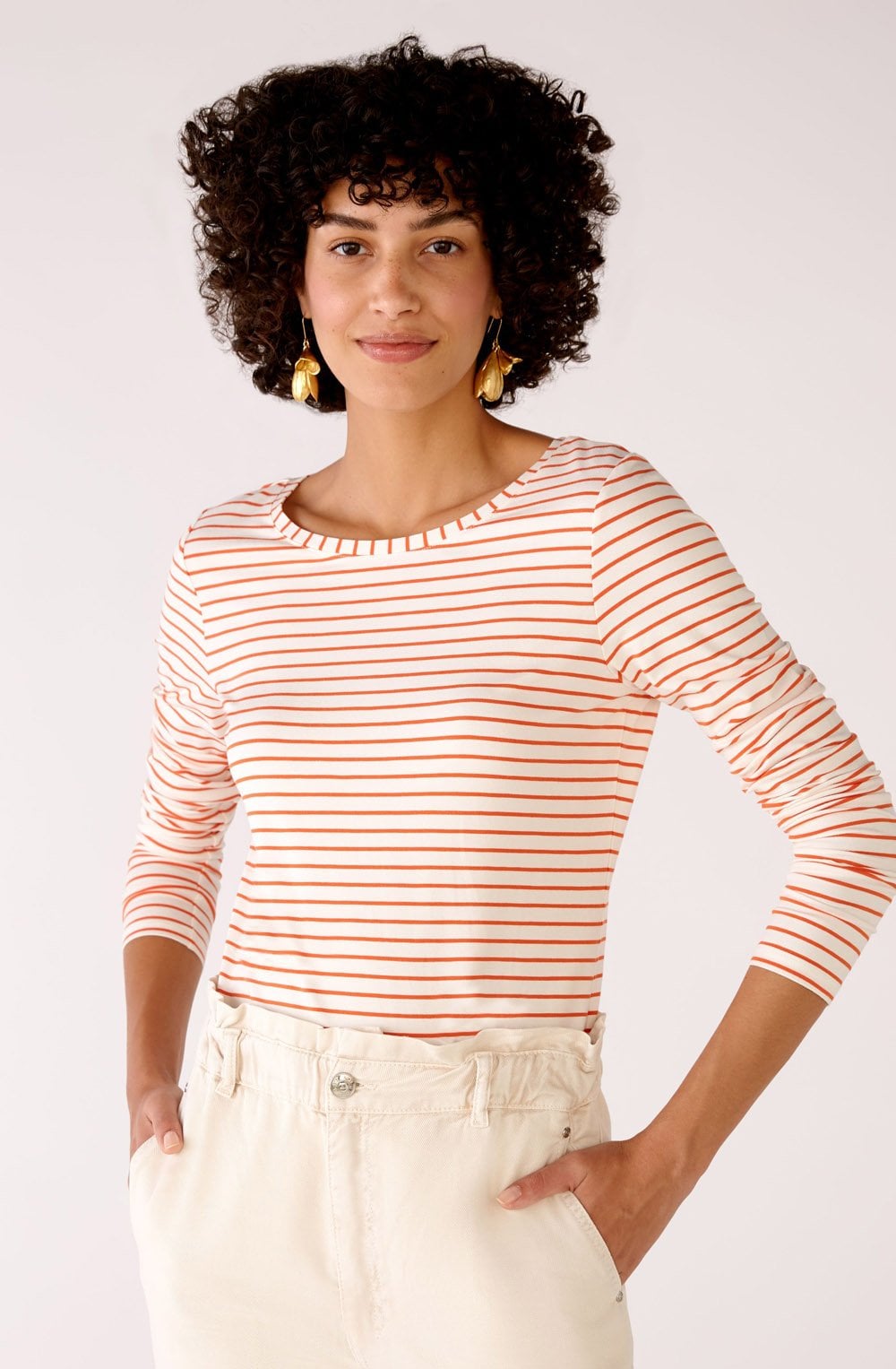 Orange and White Striped Jersey Top