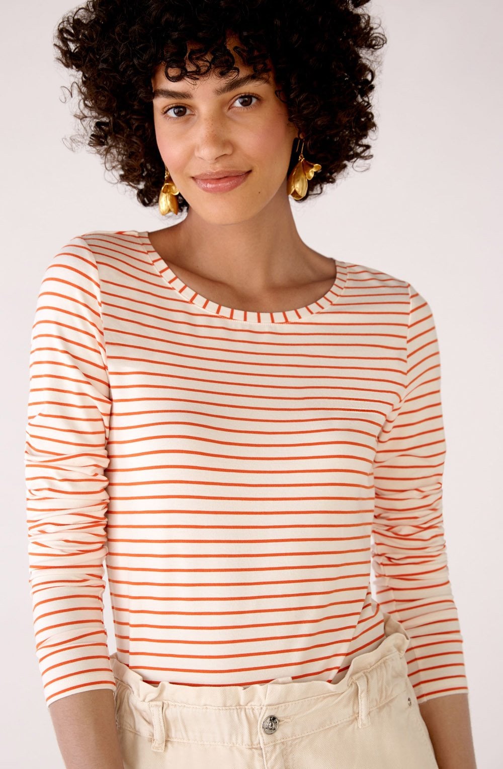 Orange and White Striped Jersey Top