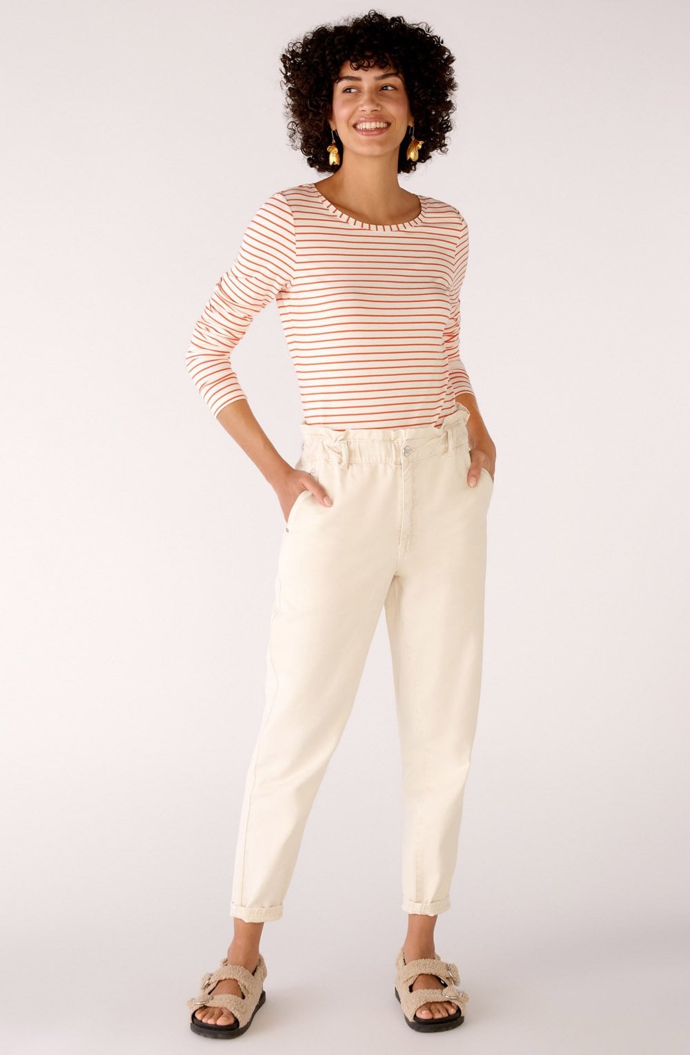 Orange and White Striped Jersey Top