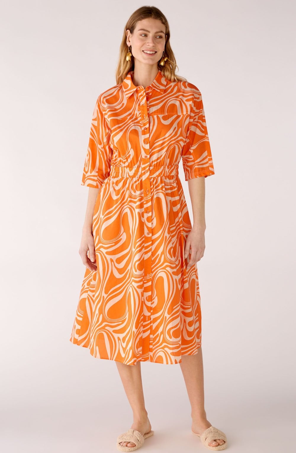 Orange Marbled Shirt Dress
