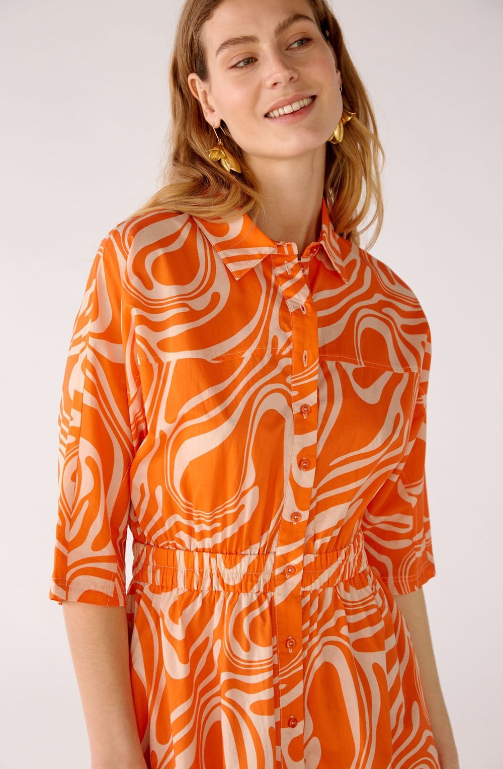 Orange Marbled Shirt Dress