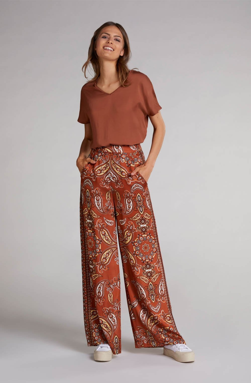 Paisley Print Wide Leg Trousers