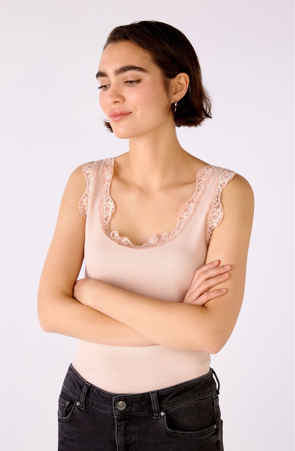 Peach Whip Lace Detail Vest Top