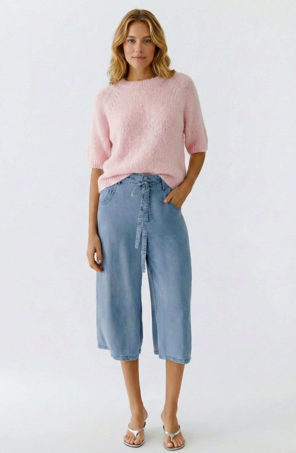 Peach Whip Ribbon Knit Short Sleeved Pullover