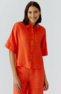 Pinciana Orange Linen Short Sleeved Shirt