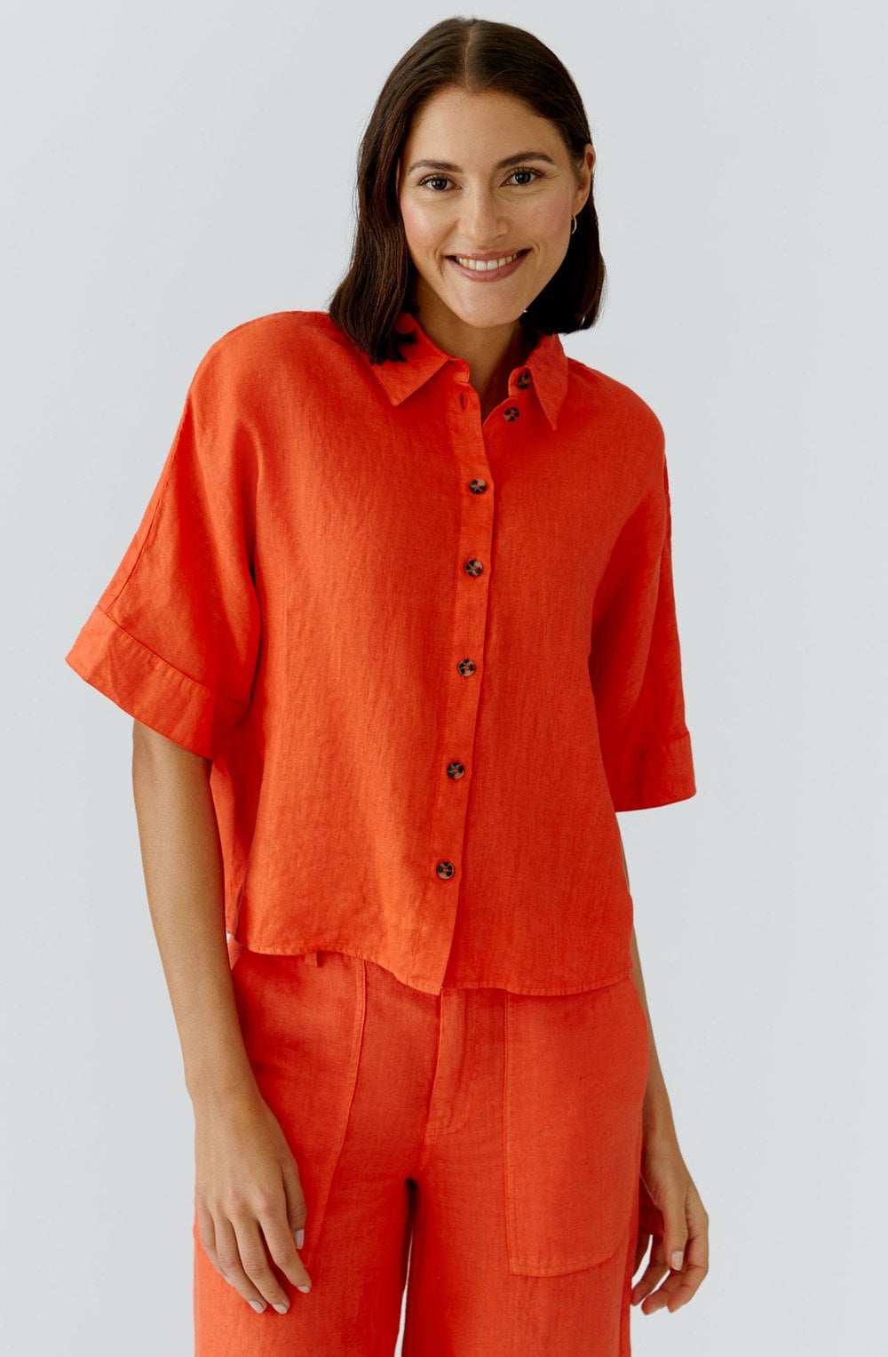 Pinciana Orange Linen Short Sleeved Shirt