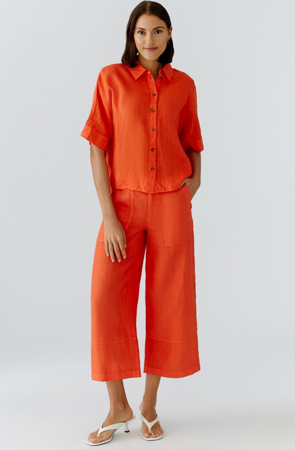 Pinciana Orange Linen Short Sleeved Shirt