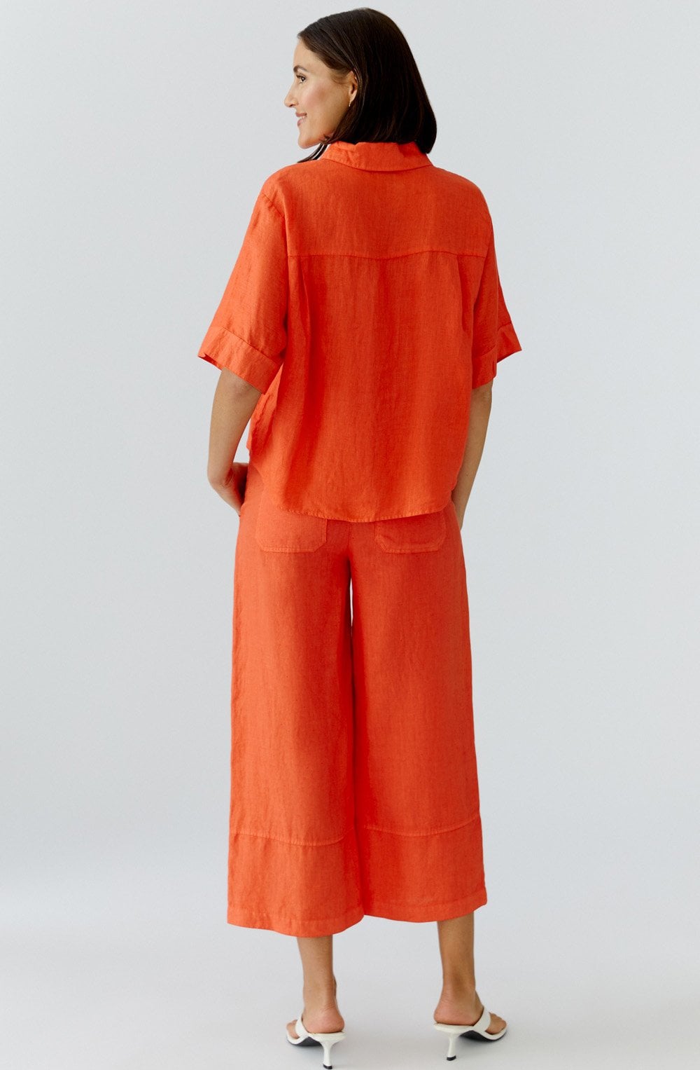 Pinciana Orange Linen Short Sleeved Shirt