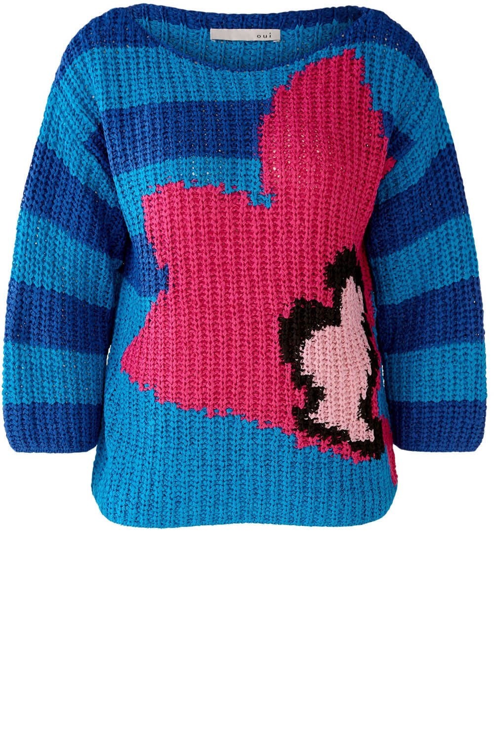 Pink and Blue Abstract Ribbon Knit Pullover
