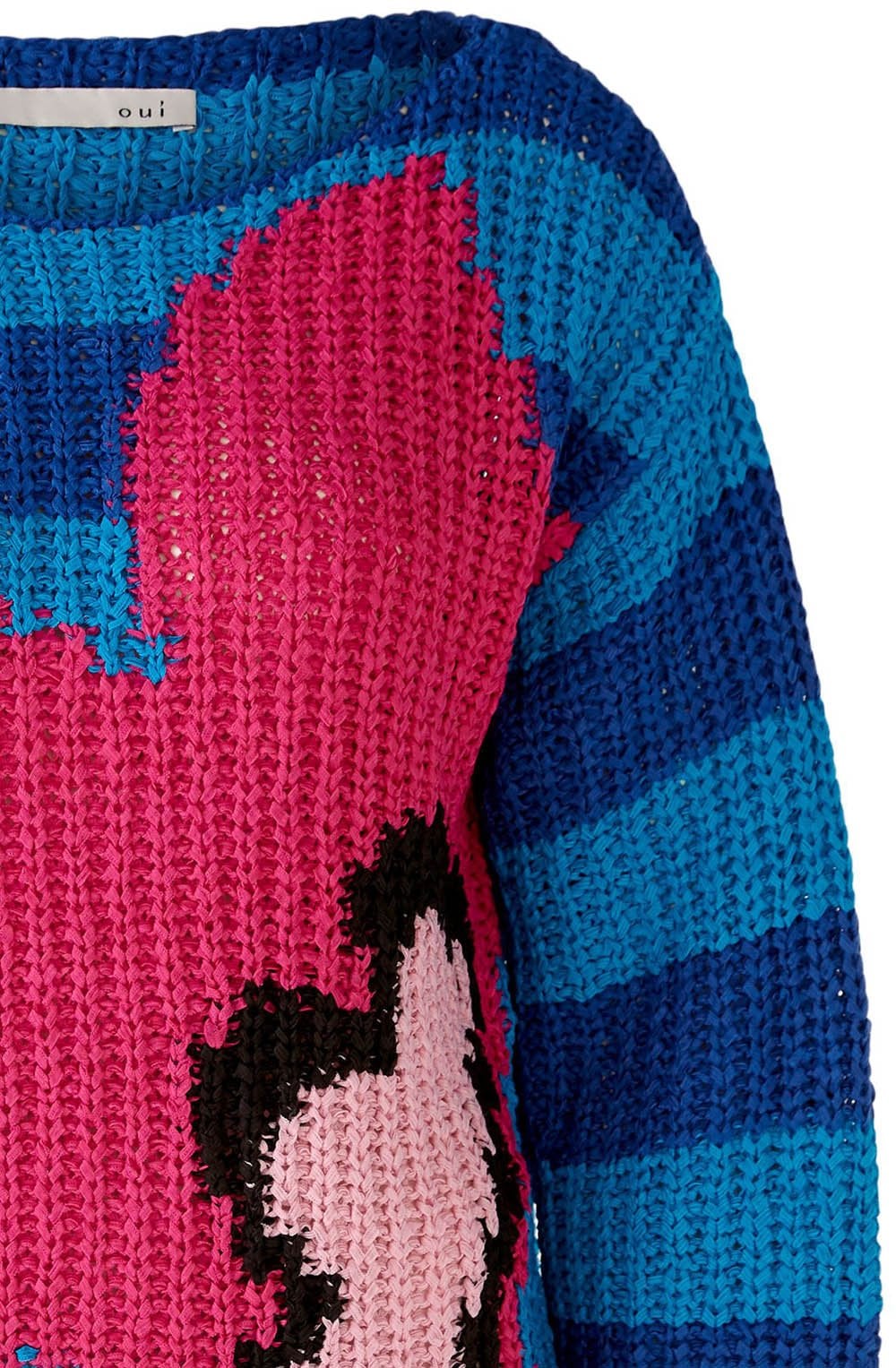 Pink and Blue Abstract Ribbon Knit Pullover