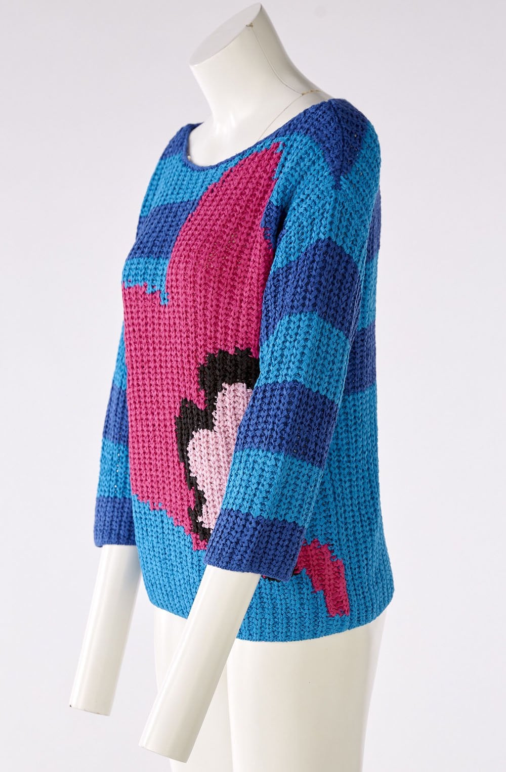 Pink and Blue Abstract Ribbon Knit Pullover