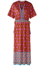 Pink and Blue Geometric Print Jersey Maxi Dress