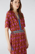 Pink and Blue Geometric Print Jersey Maxi Dress